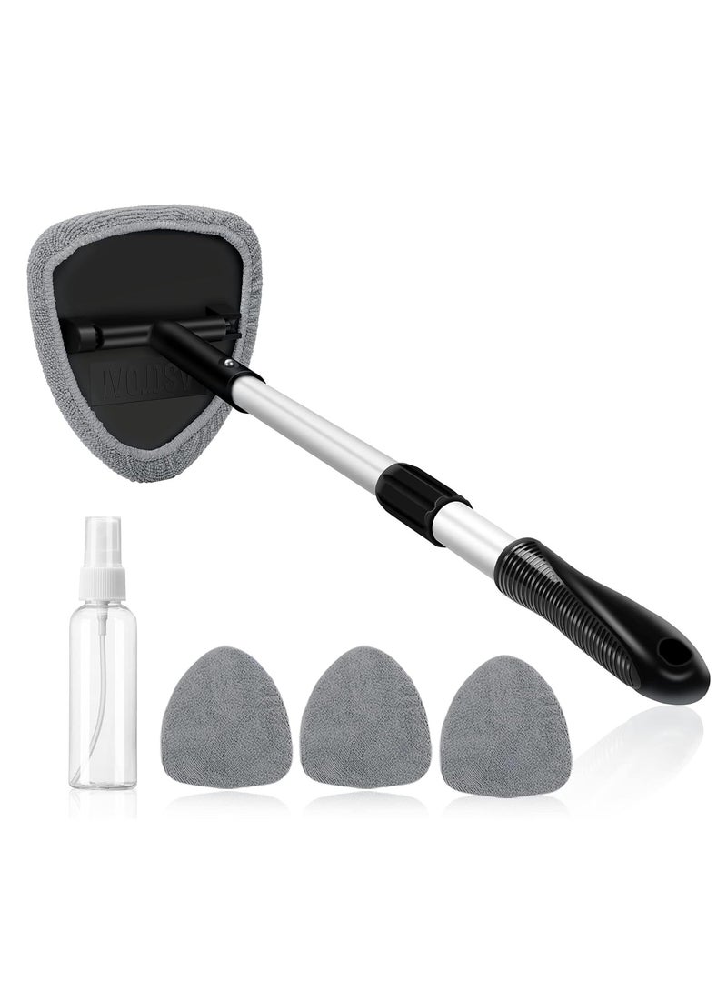 Windshield Cleaner, Microfiber Car Window Cleaner with 4 Reusable and Washable Microfiber Pads and Extendable Handle Auto Inside Glass Wiper Kit (Grey) - Image 1